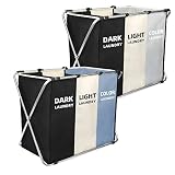 Laundry Hamper Baskets,Laundry Sorter Basket Foldable 3 Sections Laundry Bag with Stainless Steel Fr