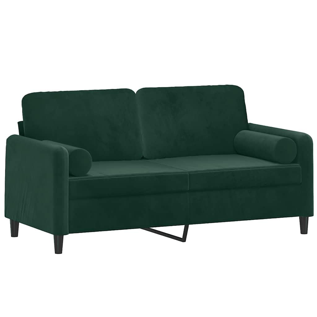 Générique Divano a 2 posti in velluto verde scuro 140 cm con cuscini decorativi, design moderno, struttura in metallo resistente, fodere rimovibili, comode per soggiorno