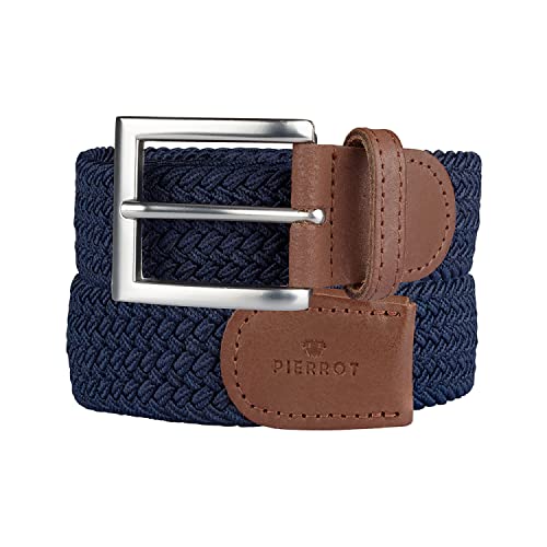 Photo de PIERROT Ceinture Tressée Élastique Made in France - Ceinture Elastique pour Hommes Étirable avec Tissu Souple 105cm à 120cm - Boucle en Acier Sans Nickel & Finitions en Cuir