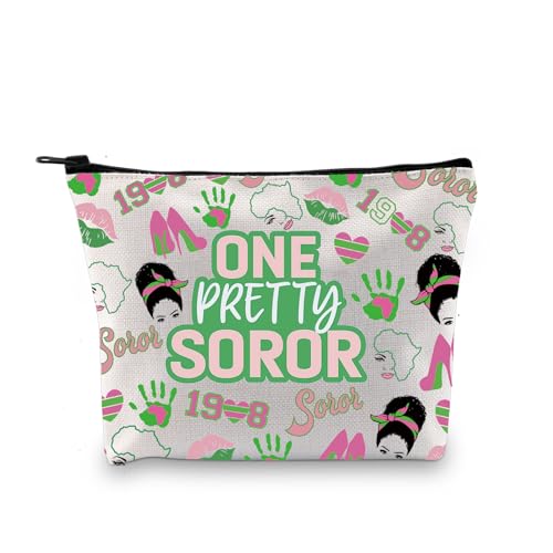 GJTIM Sorority Makeup Bag Paraphernalia Gift Pink and Green Black Greek Sorority Gift One Prettty Soror Zipper Pouch for Soror Black Womens (One Pretty Bag)