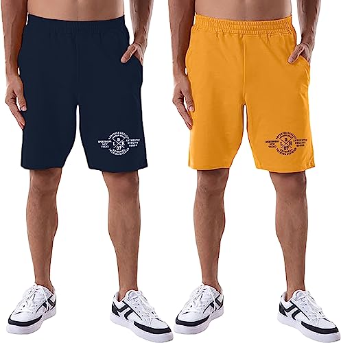 Image of London Hills Shorts Pant for Men Cotton Blend with Side Pockets | Shorts for Men | Half Pant for Man | Shorts' for Mens Stylish | Gym Short's for Man Workout | Boxer Shor'ts for Man's | Green, Navy