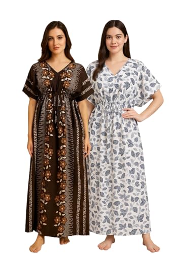 Image of Bahumaan Pure Cotton Kaftan Nighty for Women | Kaftan Maxi for Women | Kaftan Night Gowns for Women | Cotton Nighty for Women Stylish |