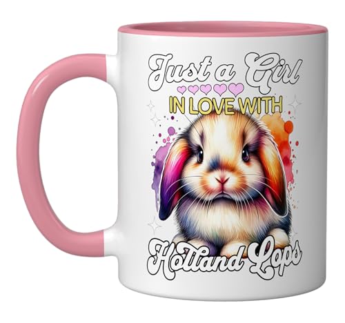 Holland Lop Rabbit Girl Loves Holland Lop Ceramic Mug, Pink/White