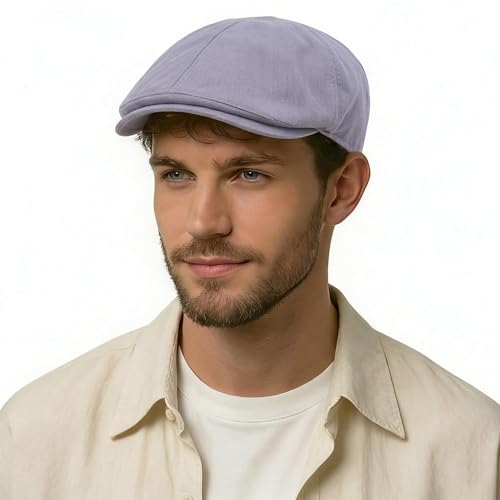 Image of ZLYC Men Cotton Flat Cap Summer Scally Ivy Gatsby Newsboy Beret Driver Cabbie Hunting Hat