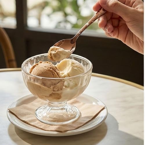 Image of 6.7 inch Rosegold Dessert Spoons with Floral Printed Handle | Set of 5 Durable Stainless Steel Teaspoons | Mirror Polished Silverware for Home, Restaurants, and Gift Giving