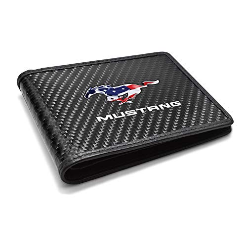 for - Ford Mustang in USA American Flag Black Real Carbon Fiber Leather RFID Blocking Bi-fold Wallet2
