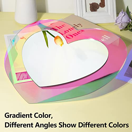 Shape Wavy Aesthetic Wall Mirrors Rainbow Acrylic Mirror Irregular Acrylic Sheet Retro Decorate For Bedroom Living Room Funky Decor Asymmetrical Mirror Cute Dresser(Heart Style,13.5 X 17 Inch) #TOP2