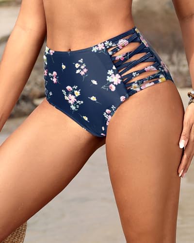Image of Holipick Women High Waisted Bikini Bottoms Tummy Control Swimsuit Bottoms Strappy Swim Bottom