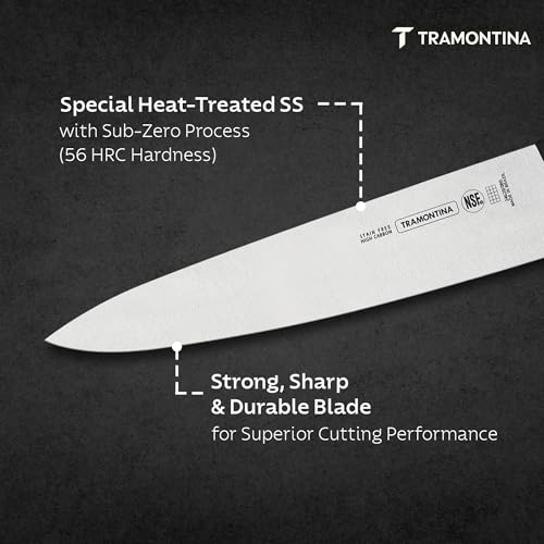 Image of TRAMONTINA Professional Meat /Chef Knife 20 cm | Stainless Steel Sub-Zero Treated Blade | Antimicrobial Black Polypropylene Handle | Heavy-Duty Butcher & Meat Processing Knife