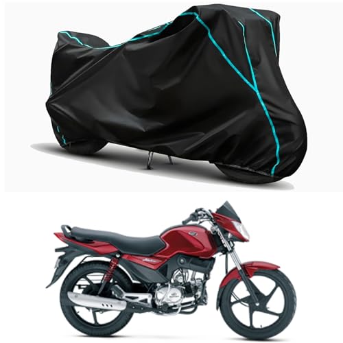 Image of Waterproof Bike Body Cover Compatible for | Mahindra Stallio 110 | Taffeta Fabric, Sky Piping Design, Bottom Elastic Fit | Dustproof, Sun UV & Rain Protection for All Weather.