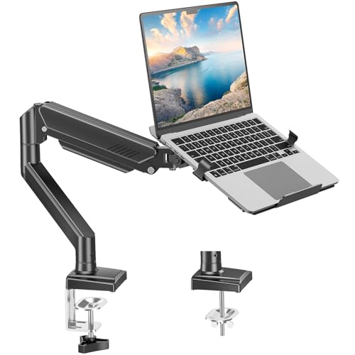Image of MOUNT PRO Laptop Arm Mount for Desk, 2 in 1 Function Monitor Laptop Stand, Fits Max 17" Notebook and 32" Computer Screen, Aluminum Single Monitor Holder with Adjustable Tray, Holds up to 22lbs