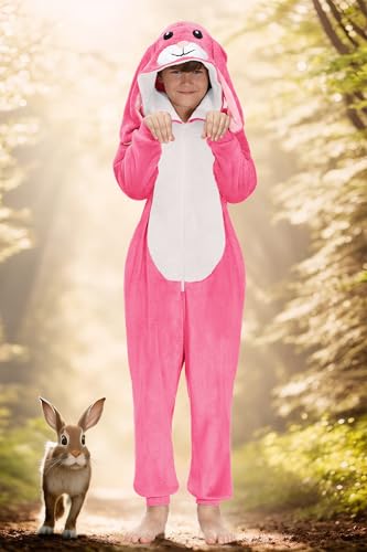 BesserBay Kids Fuzzy Bunny Hooded Jumpsuit for Halloween 4-14 Years