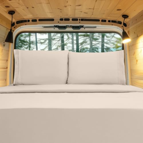 Image of Elegant Comfort Luxury 1500 Premium Hotel Quality Microfiber 4-Piece Sheet Set - Wrinkle Resistant, All Around Elastic Fitted Sheet, Deep Pocket up to 16 inch, RV Short Queen, Cream