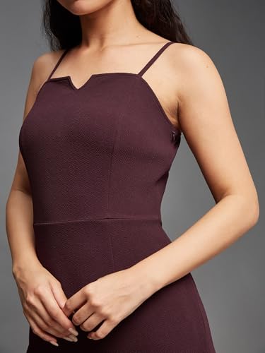 Image of Miss Chase Women's Comfortable Round Neck Sleeveless Striped Midi Bodycon Dress with Zipper