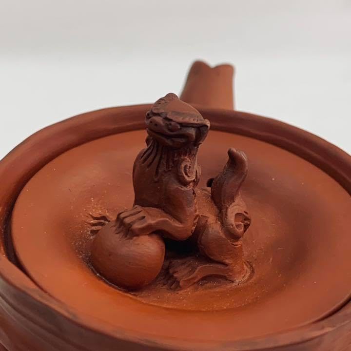 茶注6手捻 朱泥 玉獅子】間野弥平 共箱