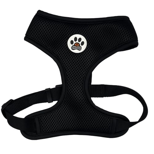 Pettorina per cane taglia picolo - regolabile, materiale confortevole e traspirante, nera, taglia M per cani da 7.5 a 15 kg, collo 30 cm, torace 27 a 44 cm