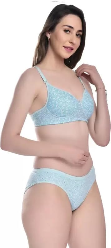 Image of Women's Cotton Full Coverage Lightly Padded Wire Free Sexy Bra Panty Lingerie Set Honeymoon Bikni Set for Girl's Combo Pack of 3