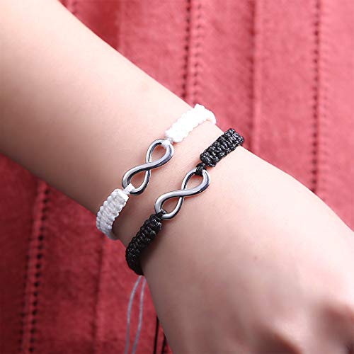 Image of MJartoria Couples Bracelets, Personalized Matching Bracelets for Couples His and Hers, Sign Handmade Rope Braided Rhinestone, Stainless Steel BFF Bracelets for 2