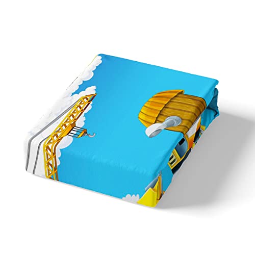 Kids Equipment Trucks Sheet Set Cartoon Construction Bulldozer Fitted Sheet for Women Men Bedroom Machinery Cars Bed Sheets Set Construction Site Bed Sheet Set including Deep Pocket Double - Image 3
