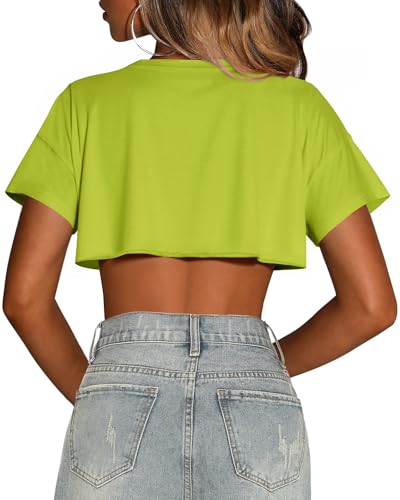 Image of Crop Tops for Women Oversized Short Sleeve T Shirts Crew Neck Cropped Tees