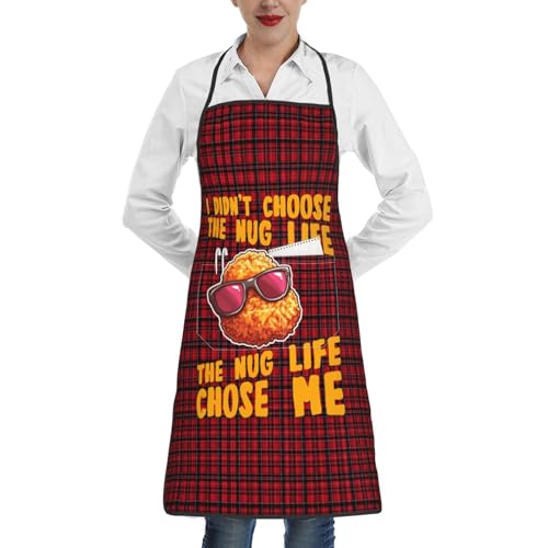 nopicsn I Didn't Choose The Nug Life Chicken Nugget Apron for cooking with Pockets Women Men Kitchen Chef Funny Aprons