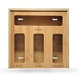 Bamboo Ziplock Storage Organizer for Kitchen Drawer with Sliding Lid – 4 Slot Holder for Gallon, Quart, Snack & Sandwich Bags