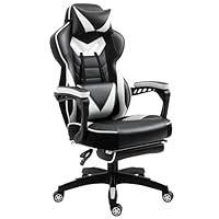 Vinsetto Computer Gaming Chair, Racing Desk Chair with Lumbar Support and Footrest, PU Leather Gamer Chair with Headrest and Swivel Wheels for Home, White