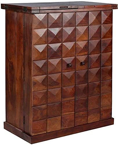 SS WOOD FURNITURE Sheesham Wood Diamond Pre-Assemble Bar Cabinet/Wine Cabinet for Living Room (Mahogany)