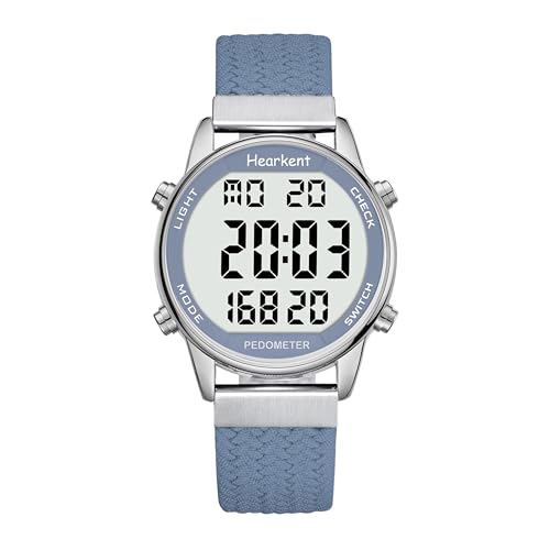 Hearkent Pedometer Watch for Women-Step Tracker Watch with Calories Counter-Non Bluetooth Pedometer Watches-LCD Large Numbers-30M Waterproof Watch-Wrist Watch Step Counter for Walking(Blue)