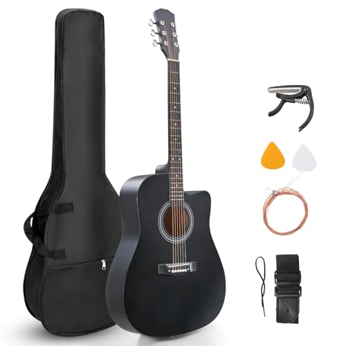 Ktaxon 41 Inch Beginner Acoustic Guitar, 6 String Basswood Classical Guitars Full Kit with Bag, Strap, Picks, Capo for Adults & Players, Black