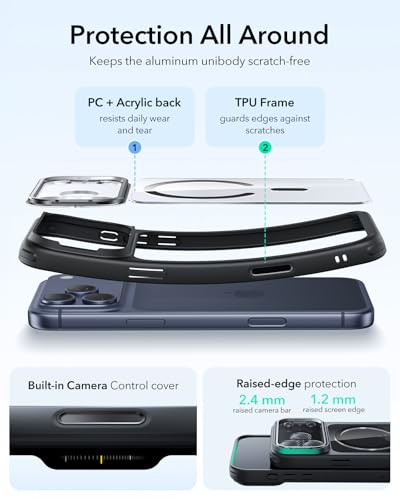 Image of ESR for iPhone 17 Pro Case with Stash Stand, Camera Control Cover Compatible with MagSafe, Military-Grade Drop Protection Magnetic Phone Case, Scratch-Resistant Back Cover,Clear Black