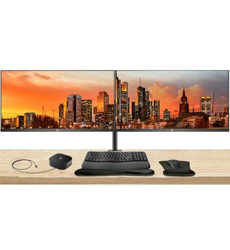 Image of HP Series 5 Pro 27-inch 527pf FHD 1080p LCD Monitor 2-Pack Bundled with Desk Mount Dual Stand, USB-C Multiport G5 Dock, MK670 Wireless Keyboard & Mouse, Gel Mouse & Wrist Pad
