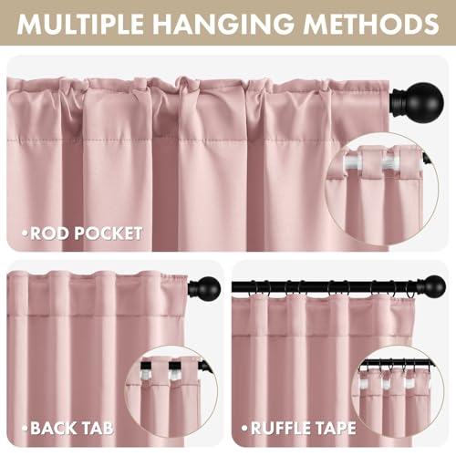 Image of ANRODUO Light Pink Back Tab Blackout Curtains 120 Inch Length 2 Panels | Rod Pocket,Thermal Insulated Room Darkening Light Blocking Curtains for Living Room Bedroom Privacy,W52xL120