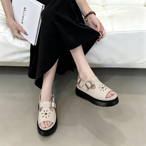 Image of Platform Sandals for Women Chunky Ankle Buckle Casual Open Toe Comfortable Flower Decoration Fisherman Sandals