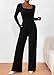 KIRUNDO Long Sleeve Jumpsuit for Women 2025 Summer Fall Fashion Lightweight One Piece Square Neck Wide Leg Romper Pockets(Black, X-Large)