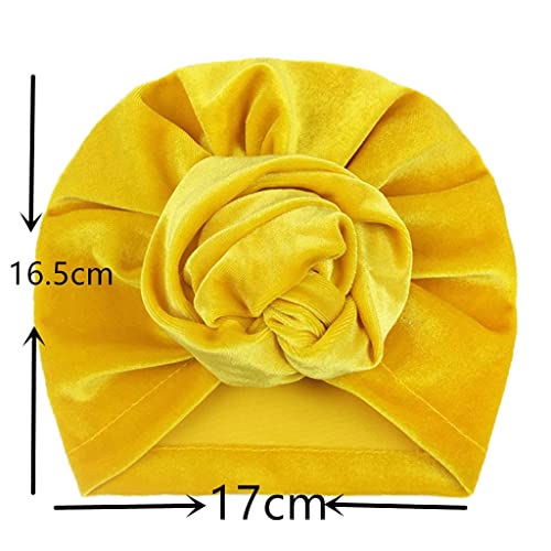 Mmchen 3Pcs Baby Girls Velvet Bandana Hats, Knotted Toddler Hats Newborn Hats Baby Hat Bandanas For 0-3 Years Old (Yellow+Pink+Blue) #TOP3