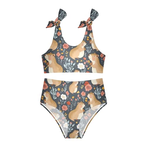 Wusikd Capybaras Flowers Girls Swimsuits Two Piece Cute Swimwear Bikini Set for for Girls Size 3T3