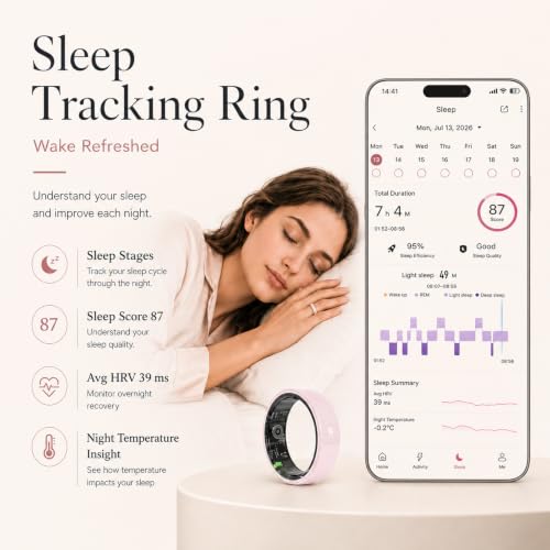 Image of Ceramic Pink Smart Ring for Women & Men, Health Tracker, Pink 7 | 5ATM Waterproof, Heart Rate, Blood Oxygen, HRV, Stress /Sleep /Activity Tracking, 5-7 Day Battery, Charging Case, iOS & Android