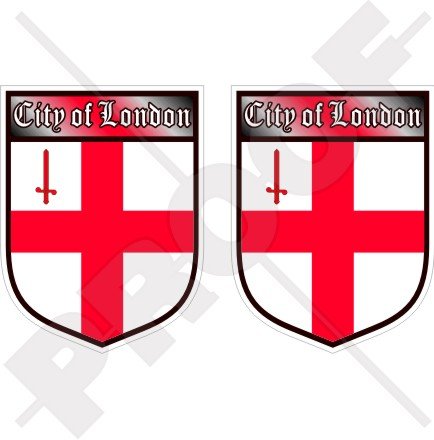 Ciudad de LONDRES Inglaterra Británico Escudo Reino Unido Gran Bretaña 75mm (3") Pegatinas de Vinilo Adhesivos, Stickers, Calcomanias Decals x2