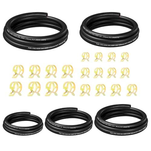 5PCS Fuel Line Repair Kit,Include 3/16" 5/16" 1/4" 1/2" 3/8" Fuel Hose with 20 Clamps,Universal NBR Versatile Gas Lines Car Accessories for Oil Water Air Transfer