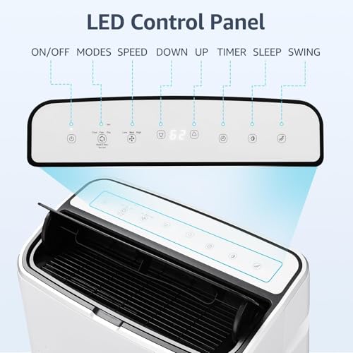 Vossfamul 14.000 BTU Tragbare Klimaanlage für 750 Sq.Ft, 3- in- 1 AC/ Luftentfeuchter/ Ventilator, Fernbedienung, 50 dB leise, Fenster- Kit enthalten, Weiß-2