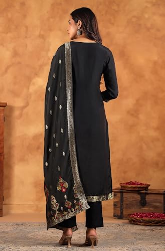 Janasya Indian Women's Silk Blend Mustard Jacquard Festive Wear Kurta Set for Women4