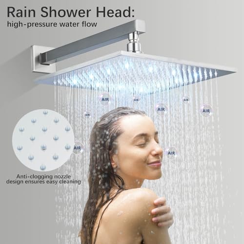 Sistema de ducha eléctrica con cabezal lluvia LED de 12 pulgadas y ducha de mano, acabado niquel cepillado, válvula mezcladora y cuerpo de instalación incluidos miniatura 6