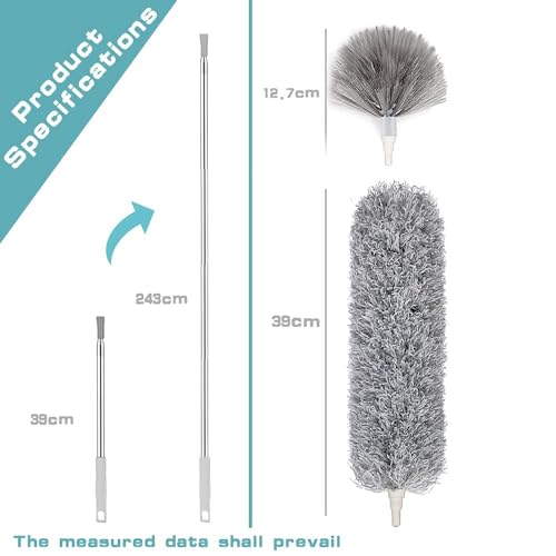 Image of Barebeauty 2 in 1 Long Handle Microfiber Feather Ceiling Duster with extendable Pole 30-100 Inch with Anti Scratch Bendable Head for Cleaning High Cobweb Stick High Ceiling Fan Mop,Grey