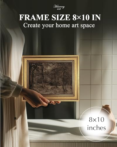 Image of HUARCEY Gold Framed Vintage Wall Art for Living Room Nature Painting Prints Shelf Decor for Kitchen Aesthetic Bedroom Wall Art Gifts Charcoal Landscape Home Decor Farmhouse Path Forest Canvas Artwork