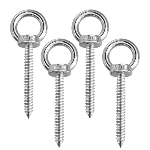 4 Stück Ringschraube M10 x 80mm, 304 Edelstahl Heavy Duty Ösenschraube Runde Außengewinde Ösenschrauben Robuste Augenschraube für Hängematten Markisen Schaukelstühle