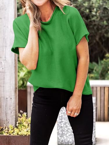 Image of Saodimallsu Women's Short Sleeve Lightweight Casual Crewneck Loose Fit Knit T-Shirt