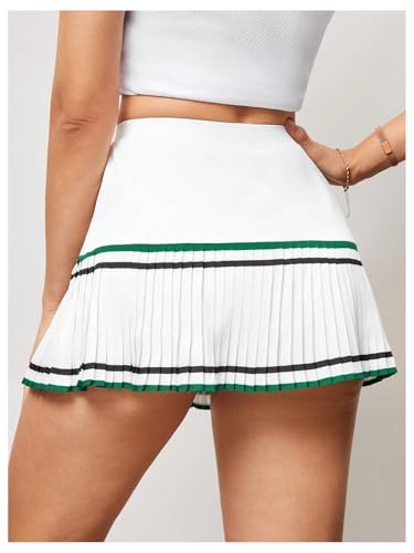 Verdusa Women's Striped Pleated Tennis Skirt High Rise Mini Athletic Skort with Pockets2