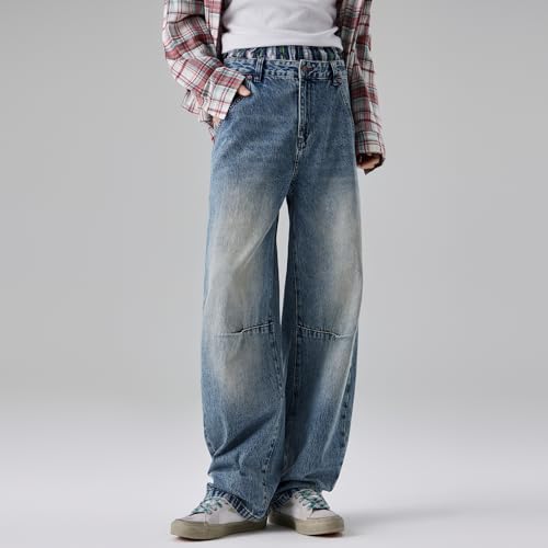 Fit Dark Blue Jeans Men Custom Pleated Effect Wide Leg Pants3