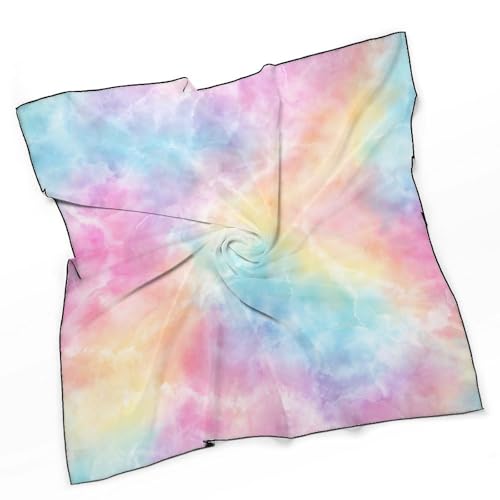 Tie-dye Pattern Pastel Rainbow Colors Women Hair Scarf Square Silk Like Head Scarves Handkerchief Satin Neck Scarf3